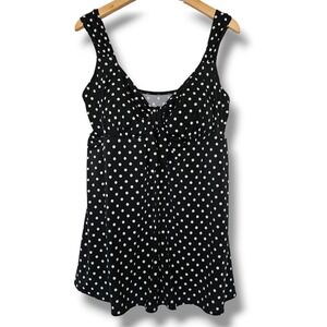 Great Lengths Black White Polka Dot Swimdress Size 22W Tie Front Attached Bottom